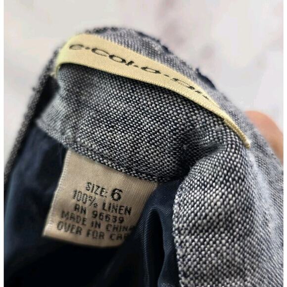 Ecologie Pants Womens 6 Blue Linen Wide Leg High Rise Navy Crop Vintage Lined - Picture 3 of 10